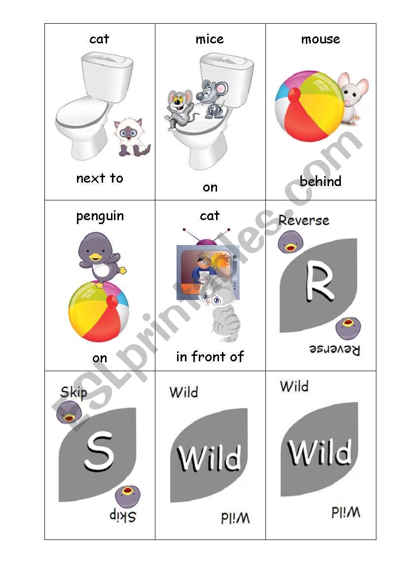 Preposition Uno Card Game - Animals and Positions - Set 1 of 4