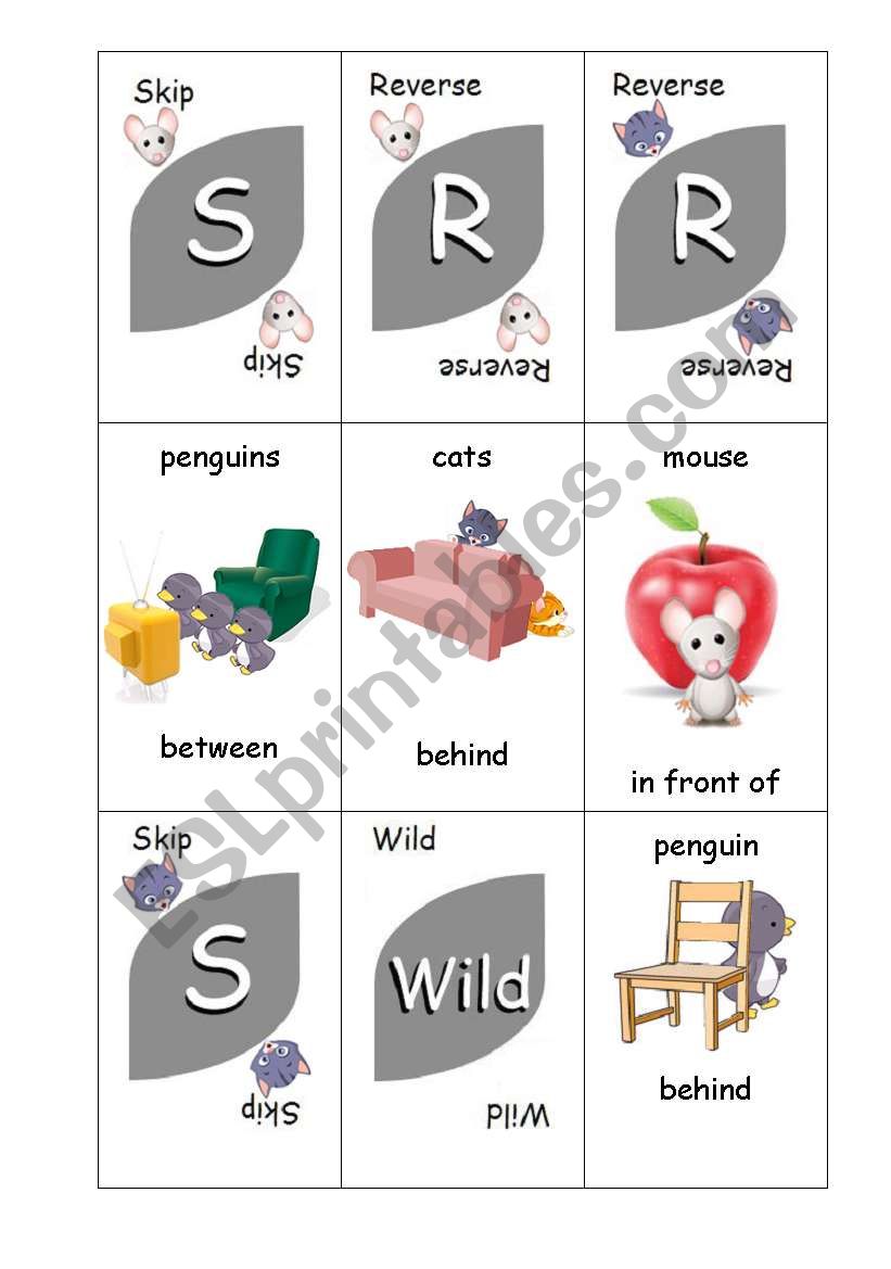 Preposition Uno Card Game - Animals and Positions - Set 2 of 4