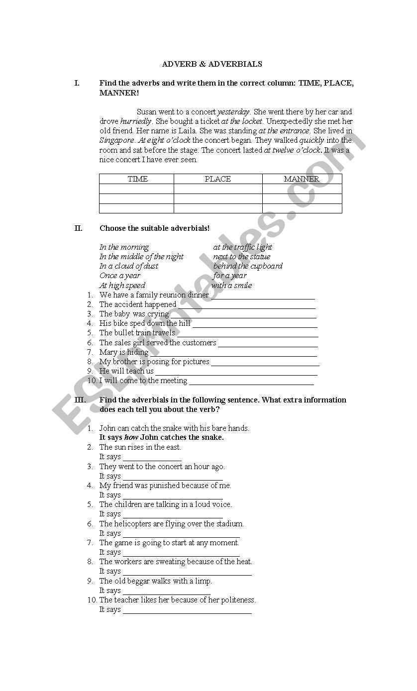 adverbs and adverbials worksheet