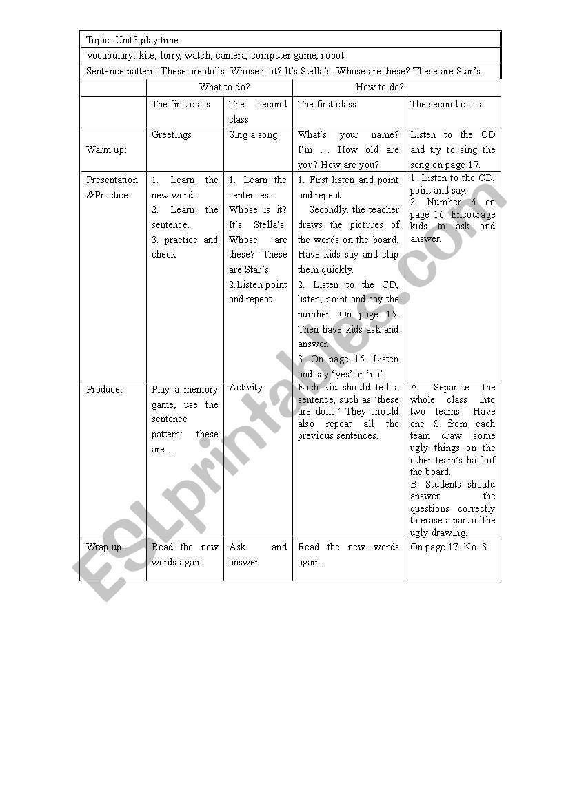 lesson plan of some toys and whose qiestion