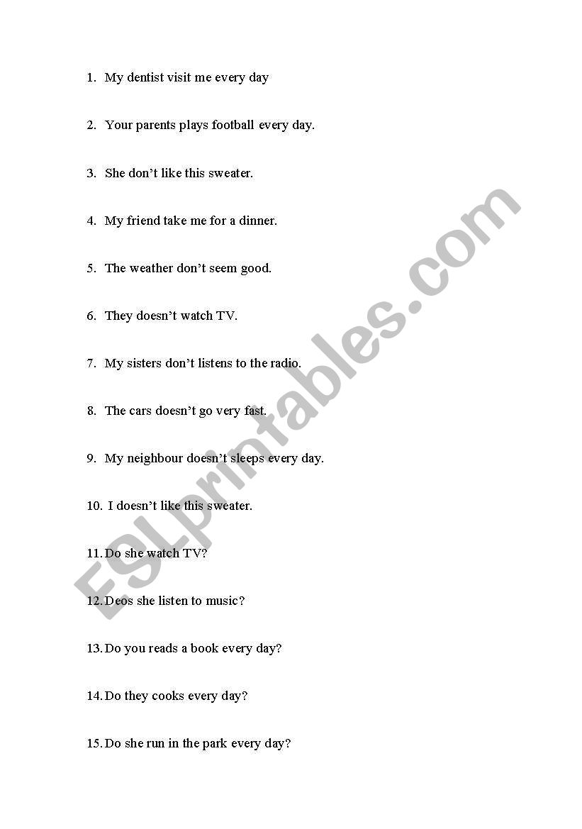 find mistakes  worksheet
