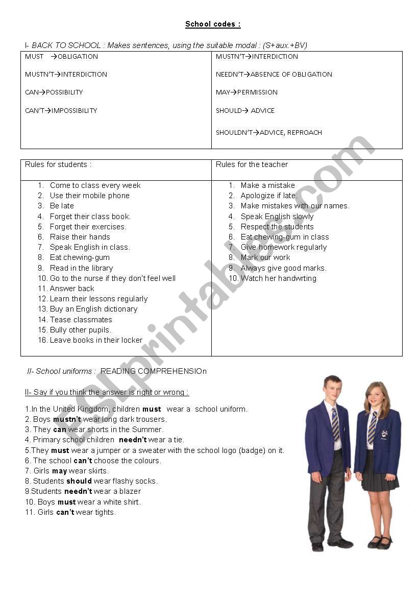 School code worksheet