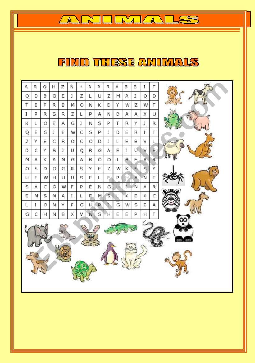 animal crossword worksheet