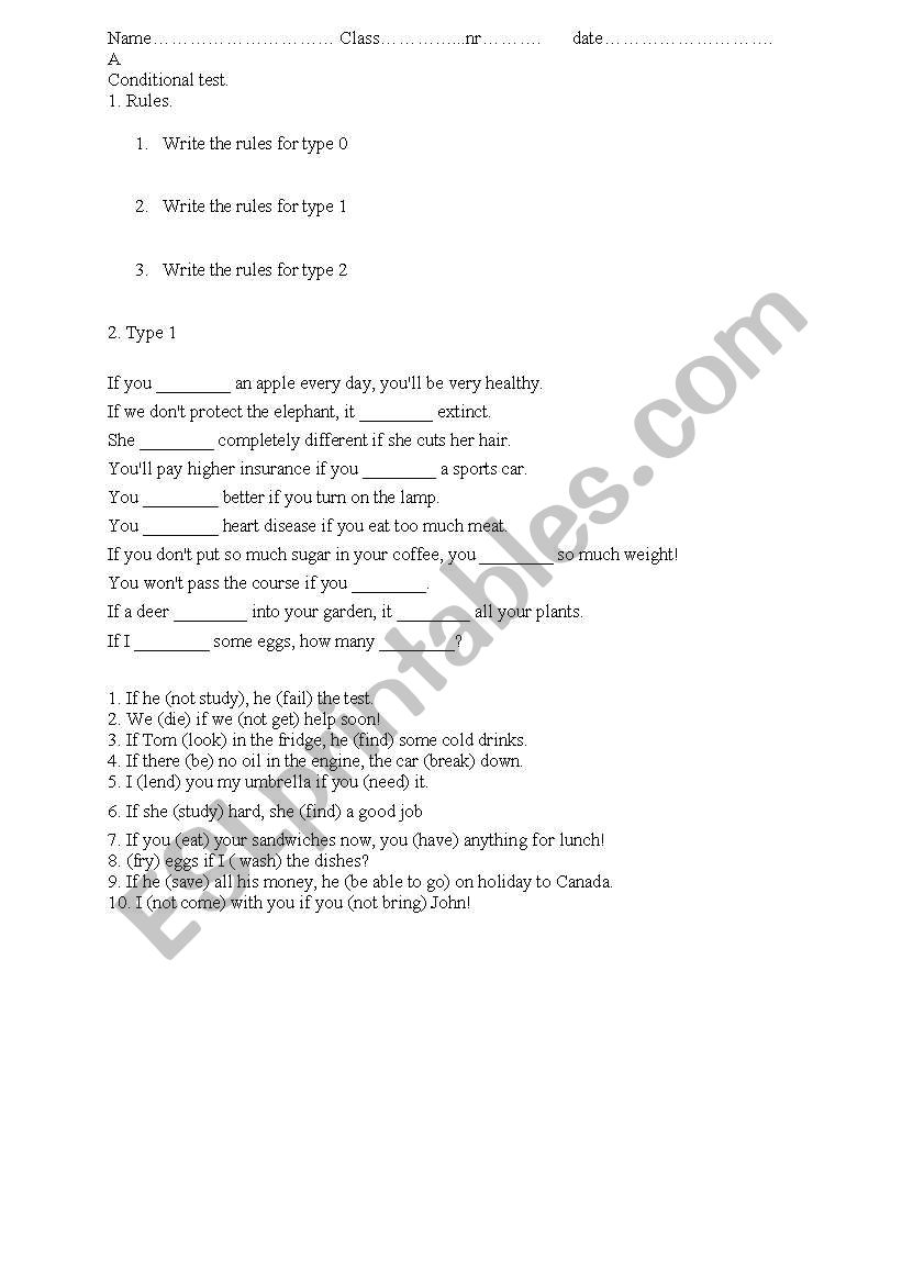 conditionals worksheet