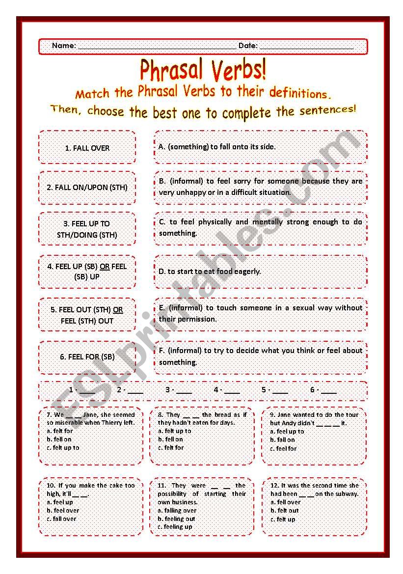 > Phrasal Verbs Practice 34! > --*-- Definitions + Exercise --*-- BW Included --*-- Fully Editable With Key!