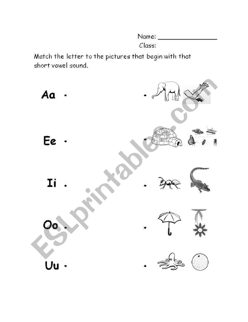 Short vowel beginning sounds worksheet