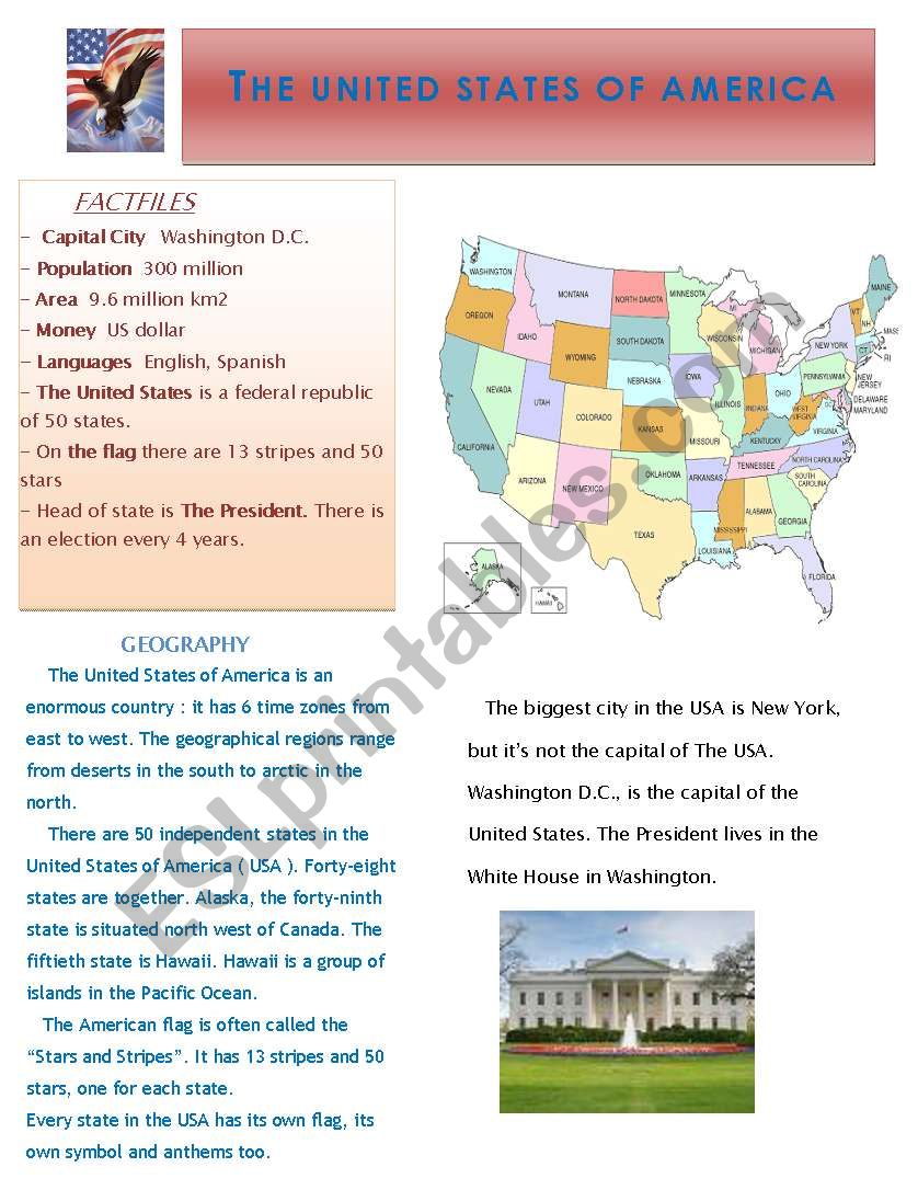 The United States of America worksheet