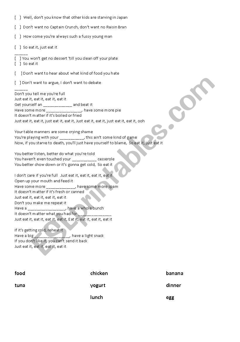 EAT IT - song worksheet