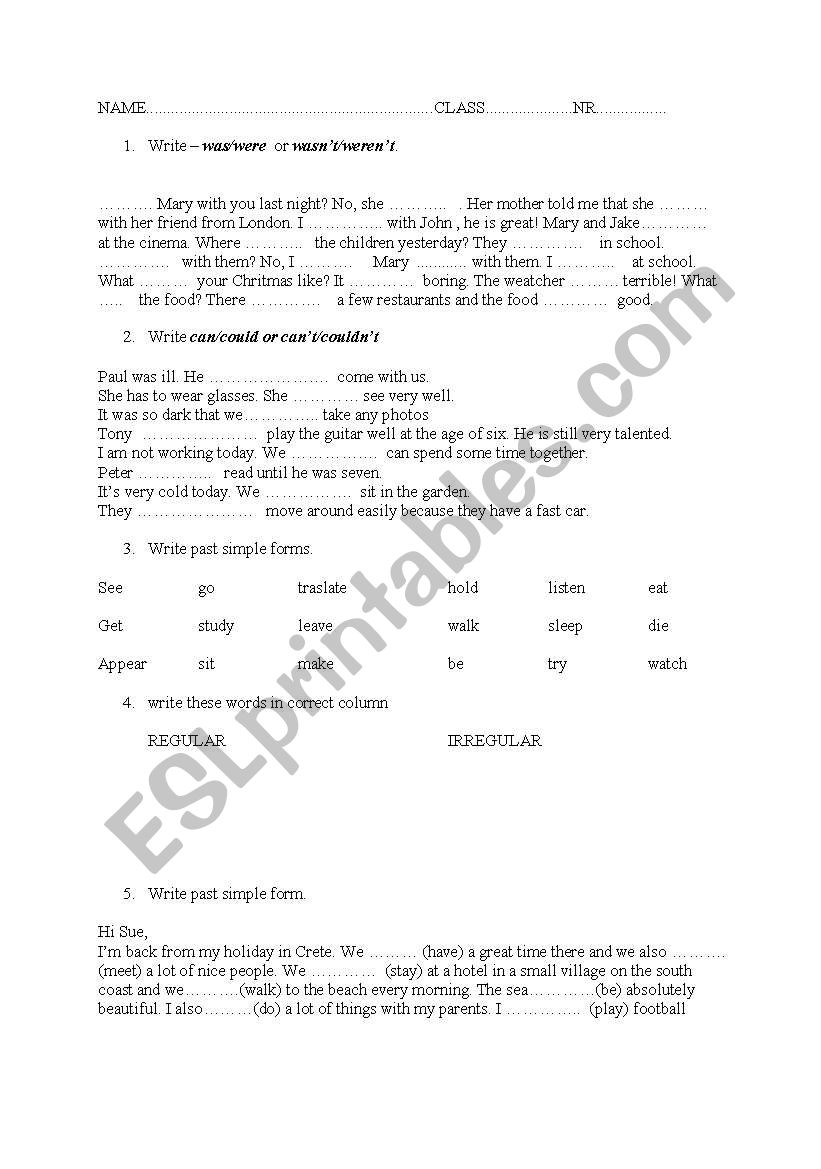 past simple worksheet