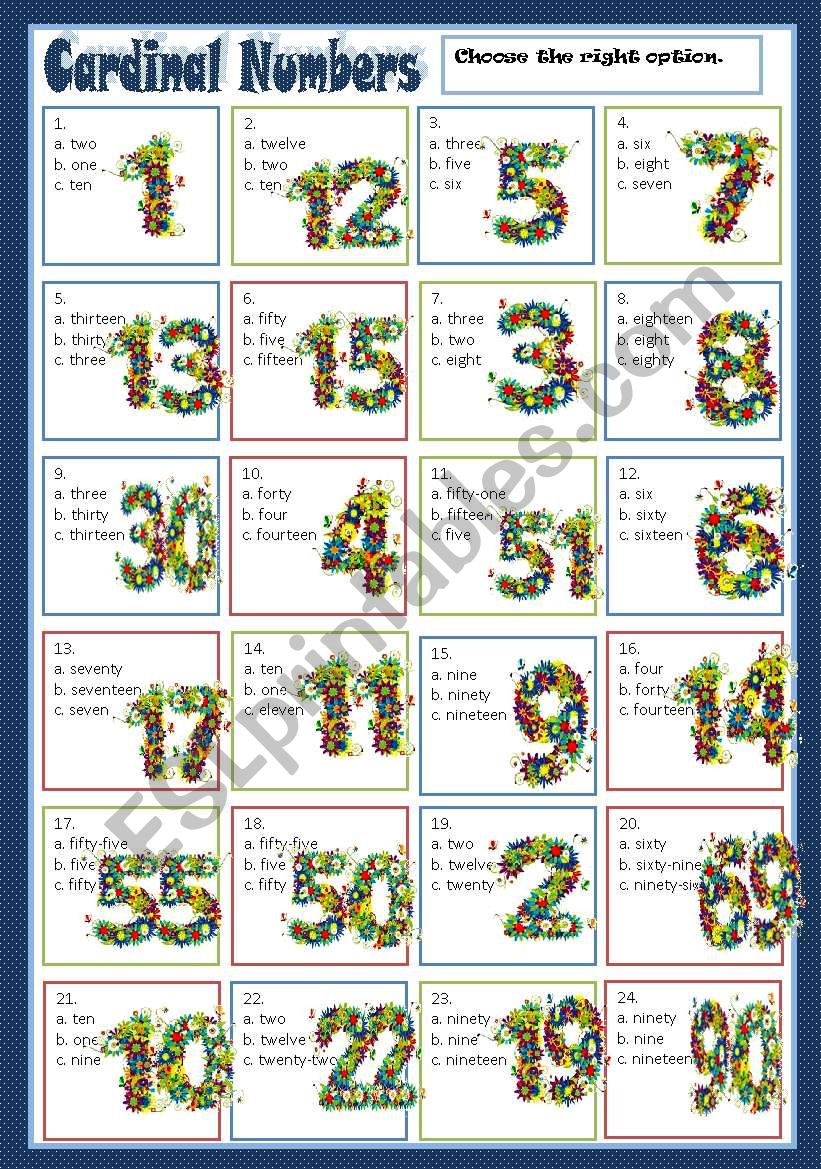 CARDINAL NUMBERS - MULTIPLE CHOICE