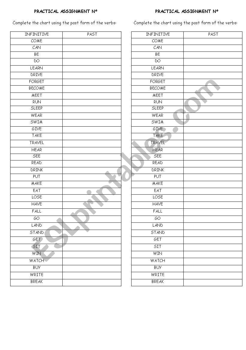 revision of the past forms worksheet