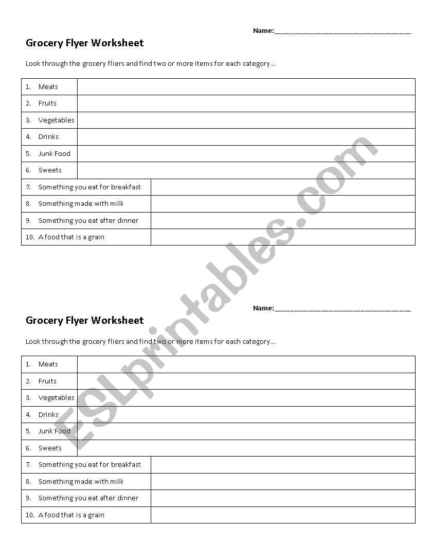 Grocery Flyer Scavenger Hunt worksheet