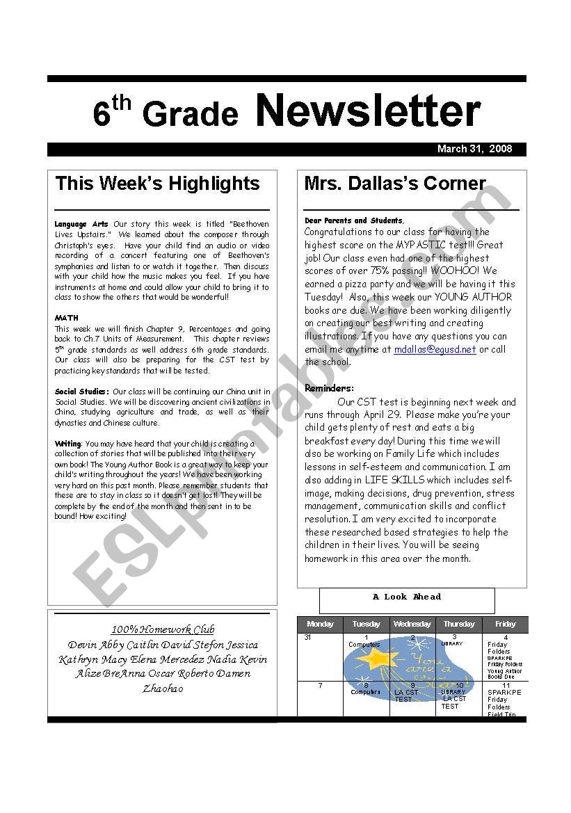 Newsletter Template worksheet