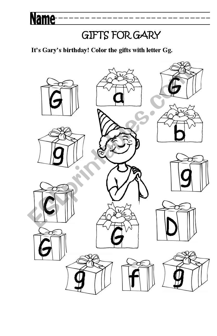 Gifts for Gary worksheet