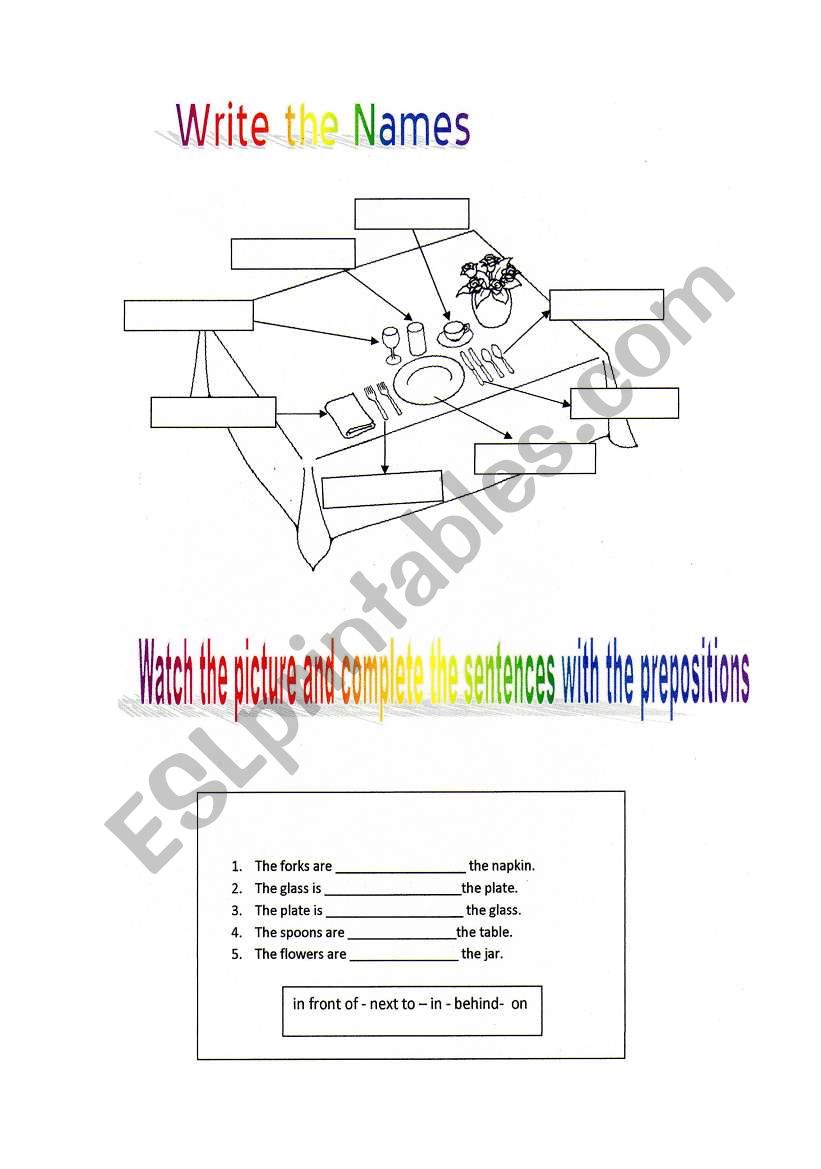 Tableware worksheet