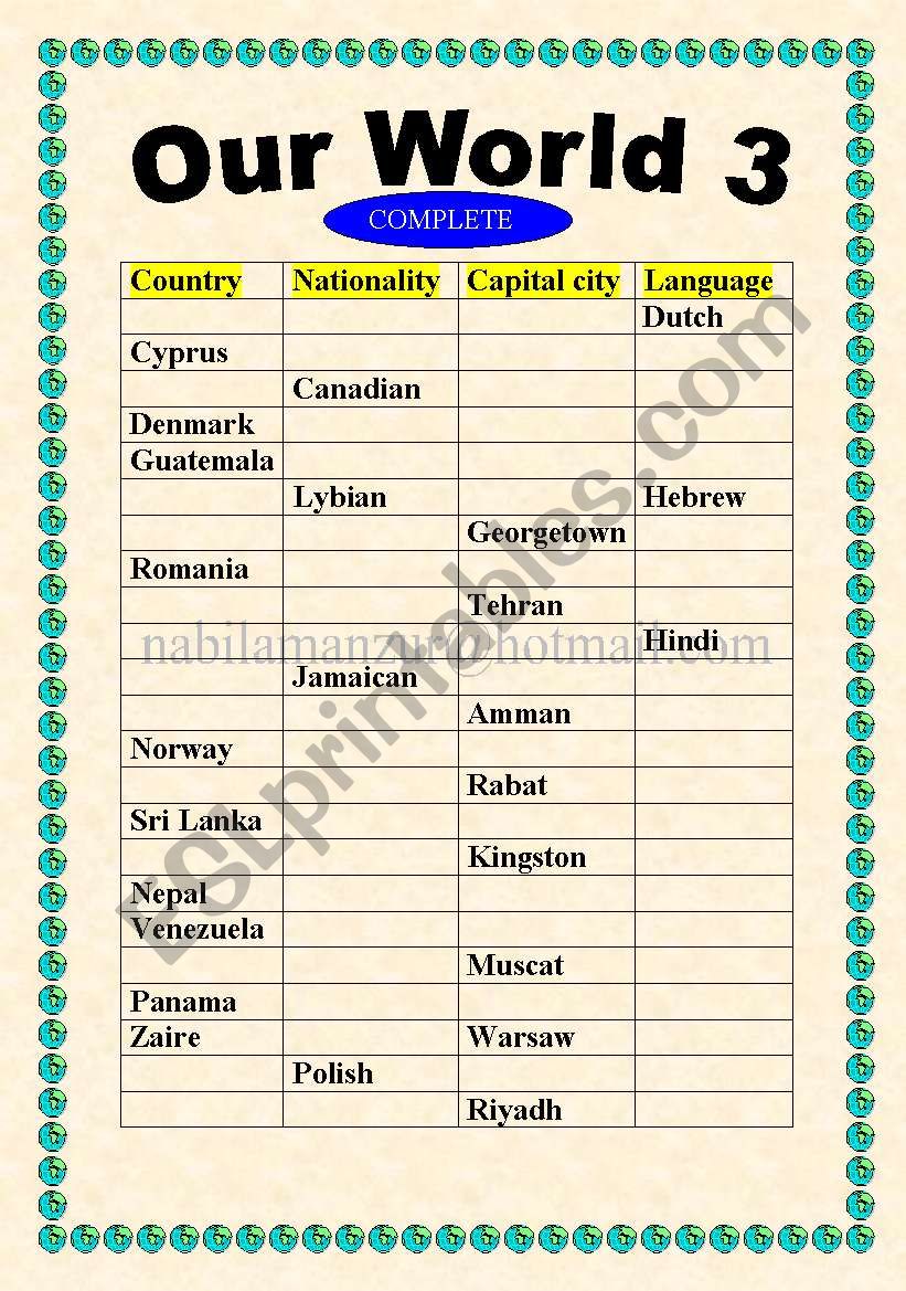 our world 3 worksheet