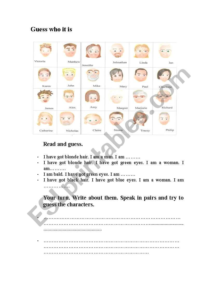 Guess who it is worksheet