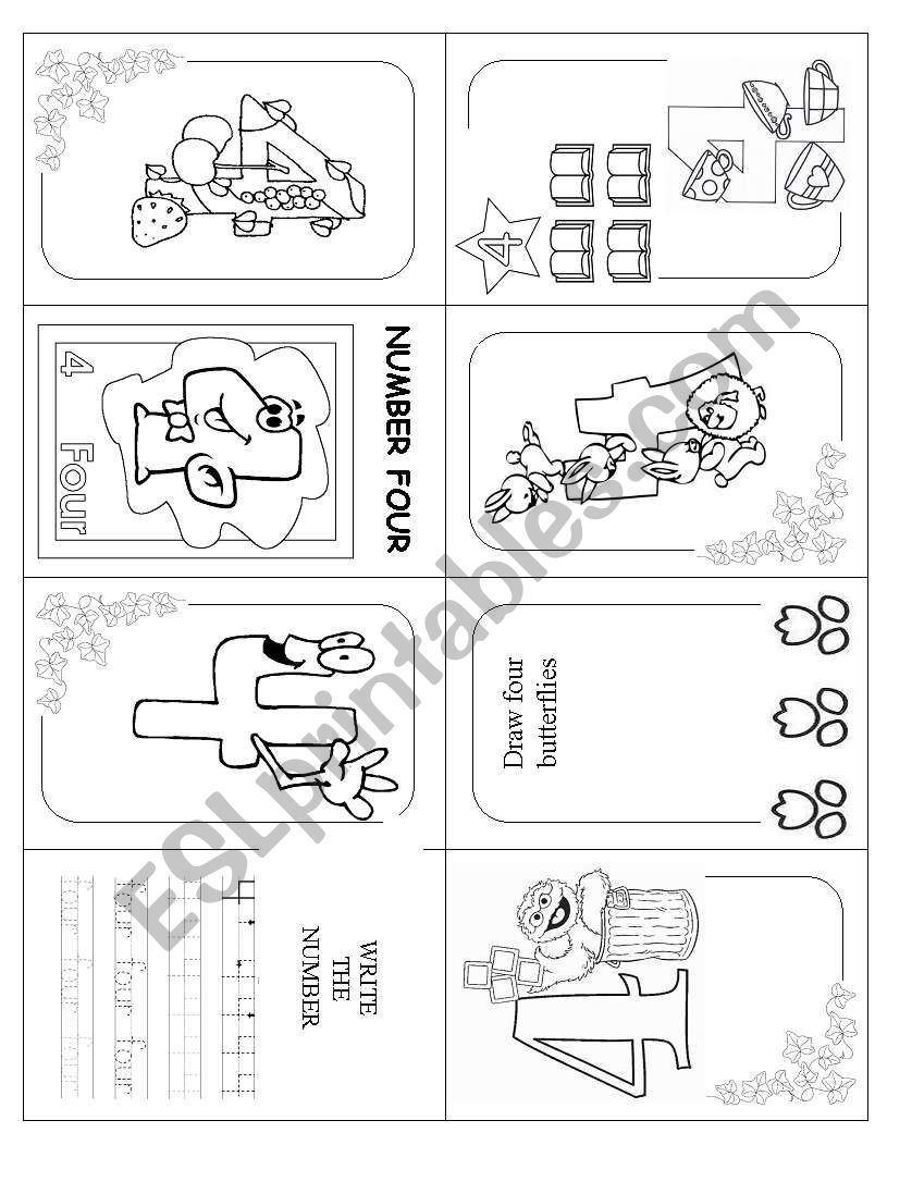 Number minibook FOUR (4/10) worksheet