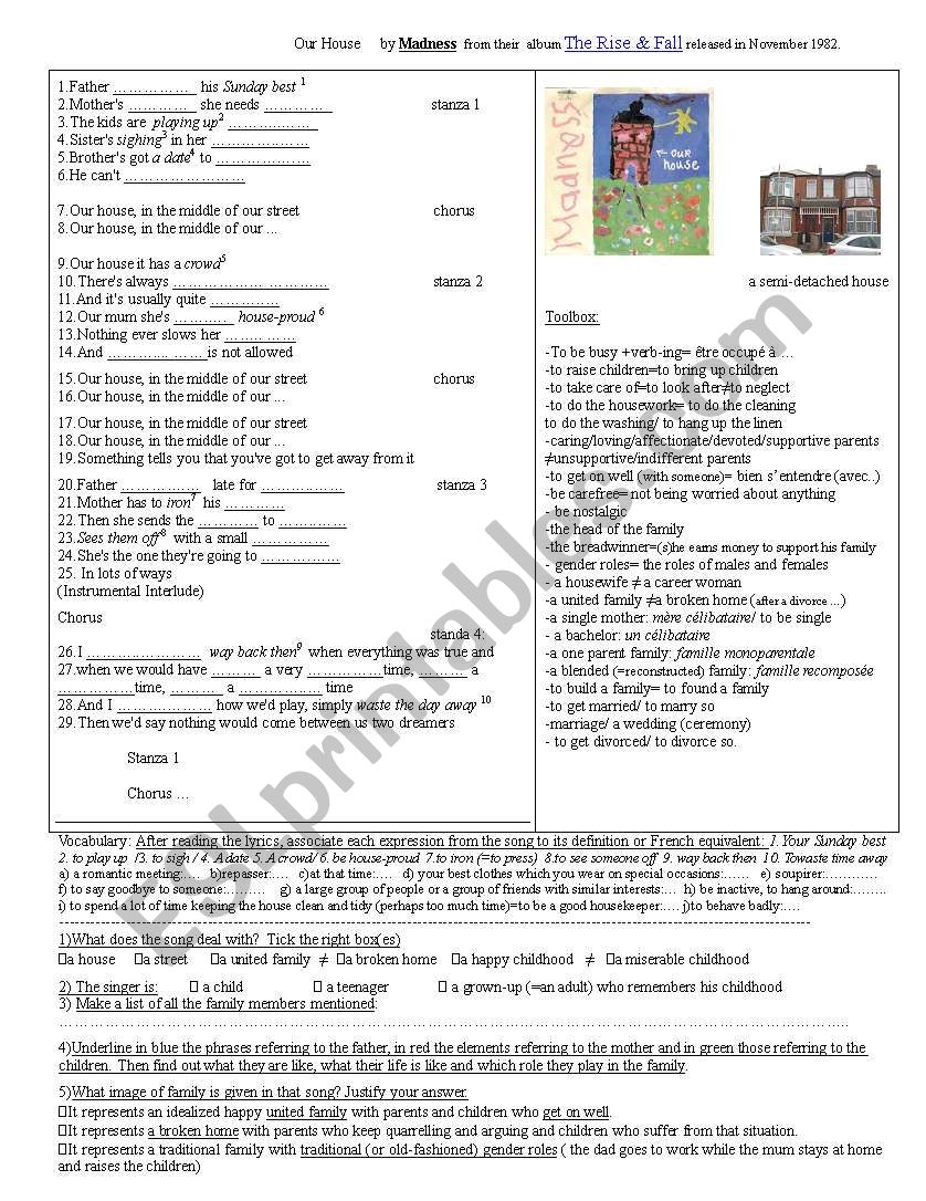 Our house by Madness worksheet