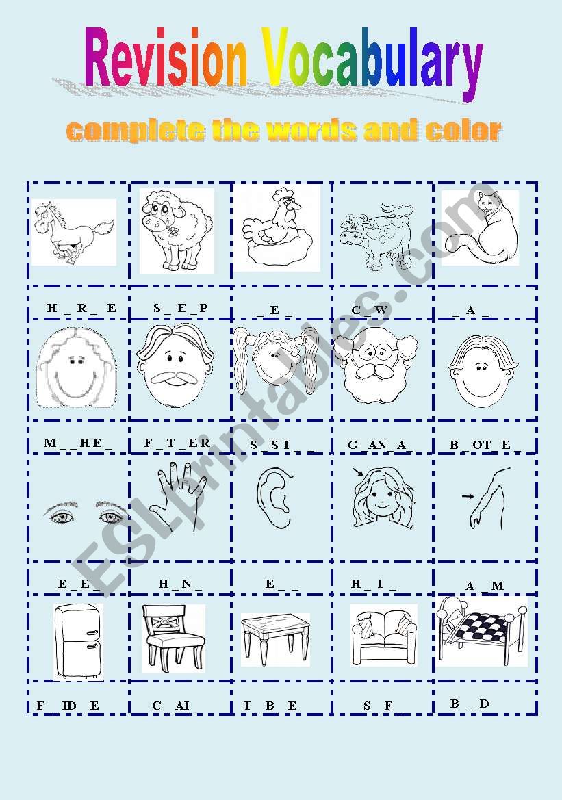 VOCABULARY REVISION worksheet