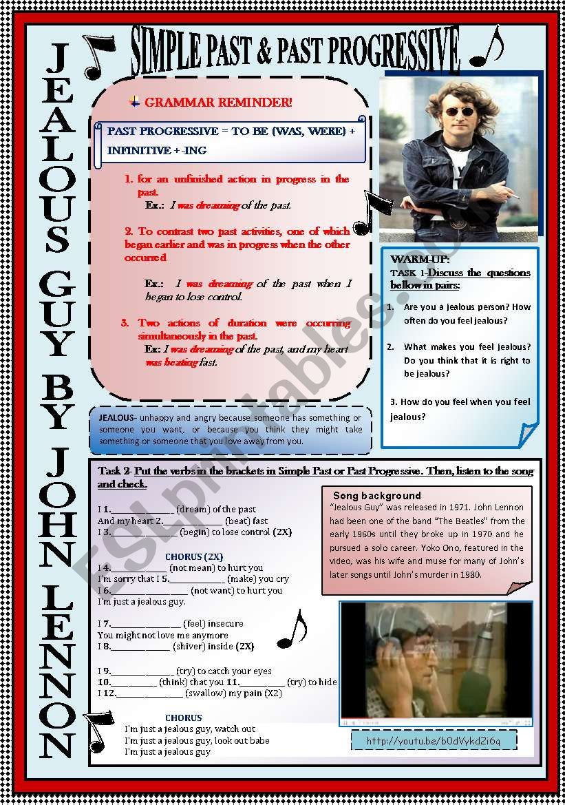FOCUS ON PAST PROGRESSIVE & SIMPLE PAST THROUGH LISTENING AND SPEAKING, GRAMMAR & ROLE PLAY ACTIVITIES BASED ON JOHN LENNON SONG + KEY INCLUDED.