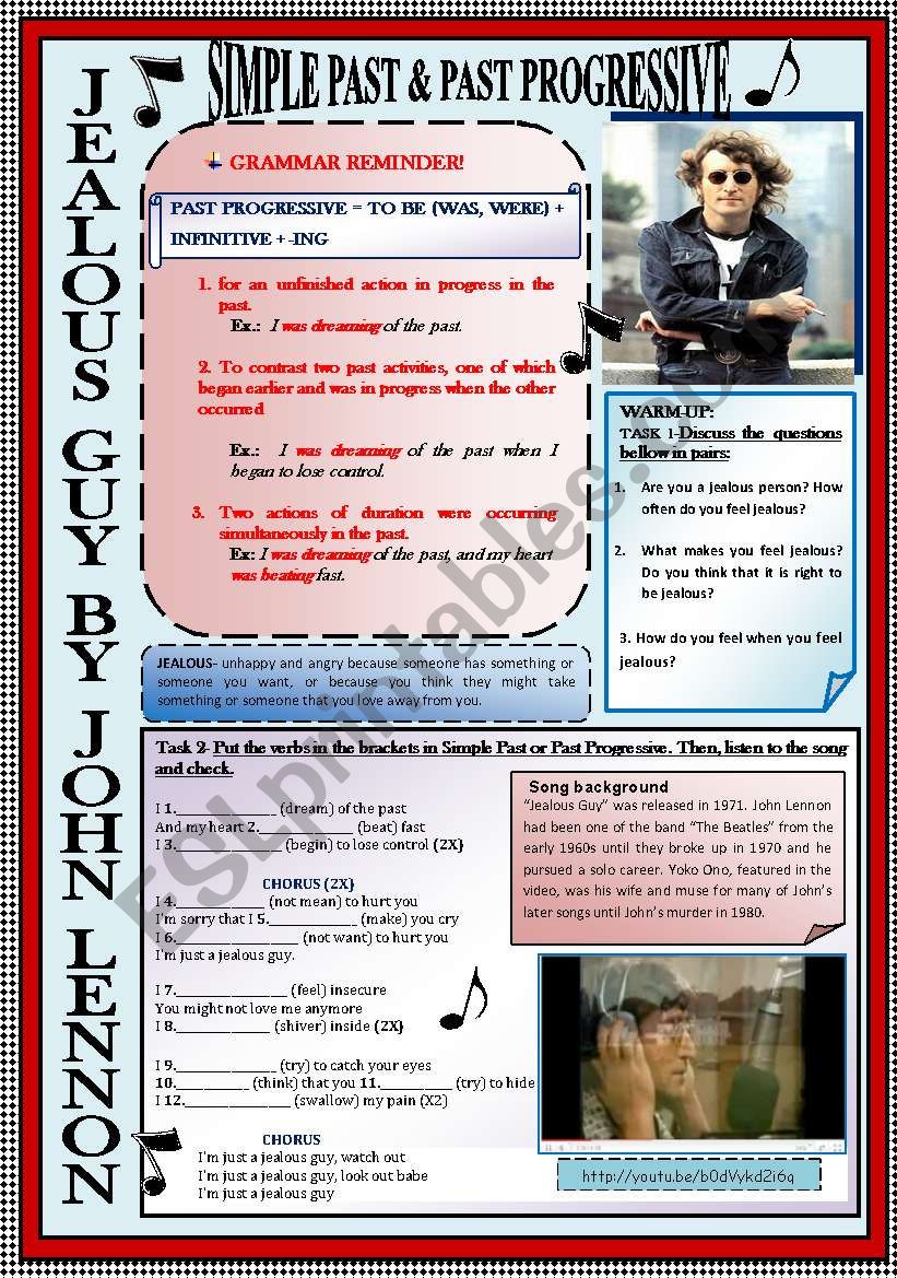 FOCUS ON Â´PAST PROGRESSIVEÂ´ & Â´SIMPLE PASTÂ´ THROUGH LISTENING AND SPEAKING, GRAMMAR & ROLE PLAY ACTIVITIES BASED ON JOHN LENNON SONG + KEY INCLUDED.