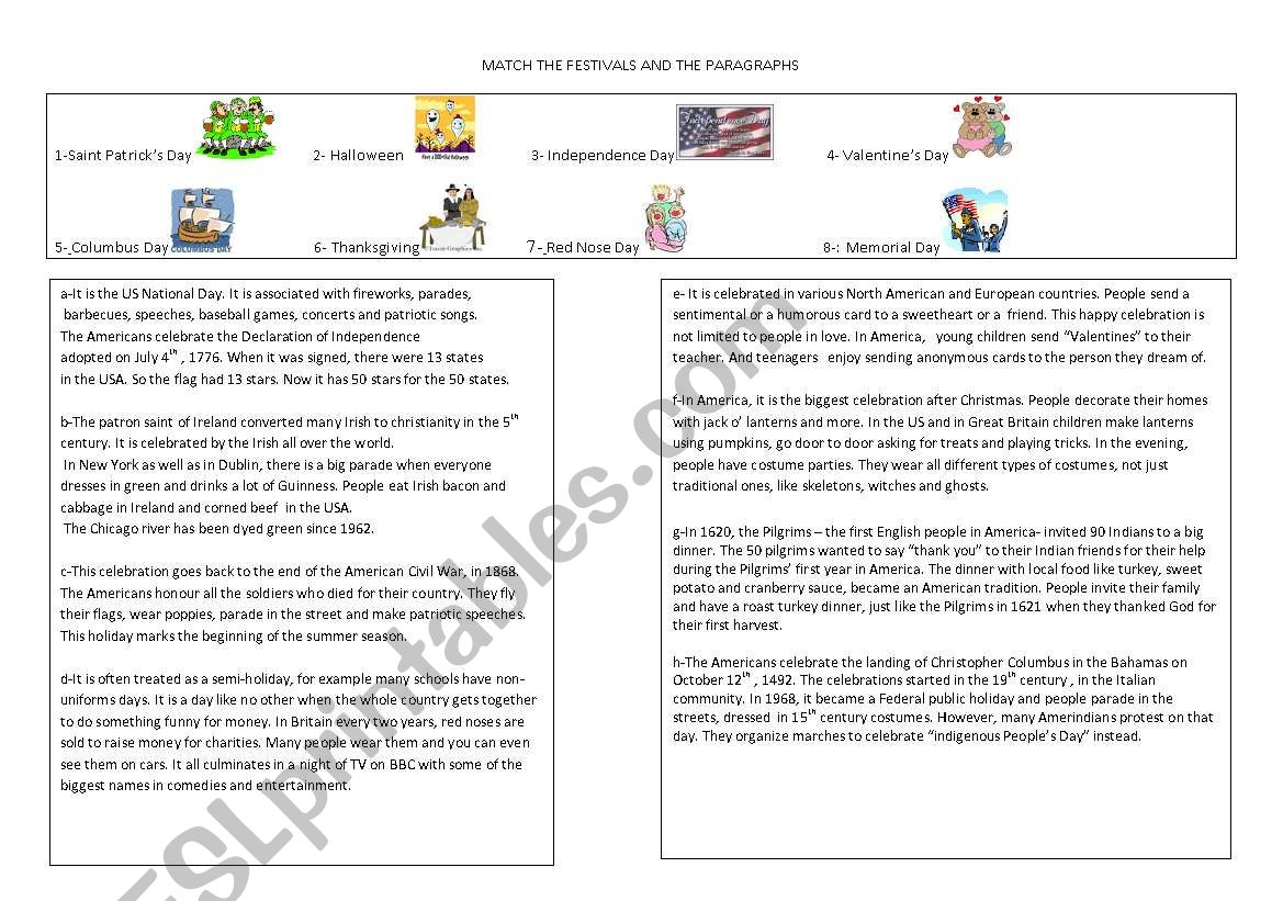 Festivals worksheet