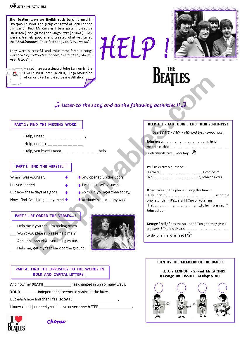 HELP ! The Beatles worksheet