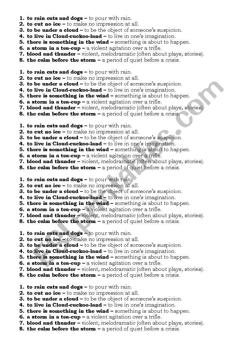 Idioms Weather REUPLOADED worksheet Idioms Weather REUPLOADED worksheet