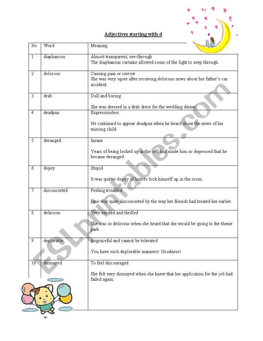 Adjectives (and Quiz) starting with d