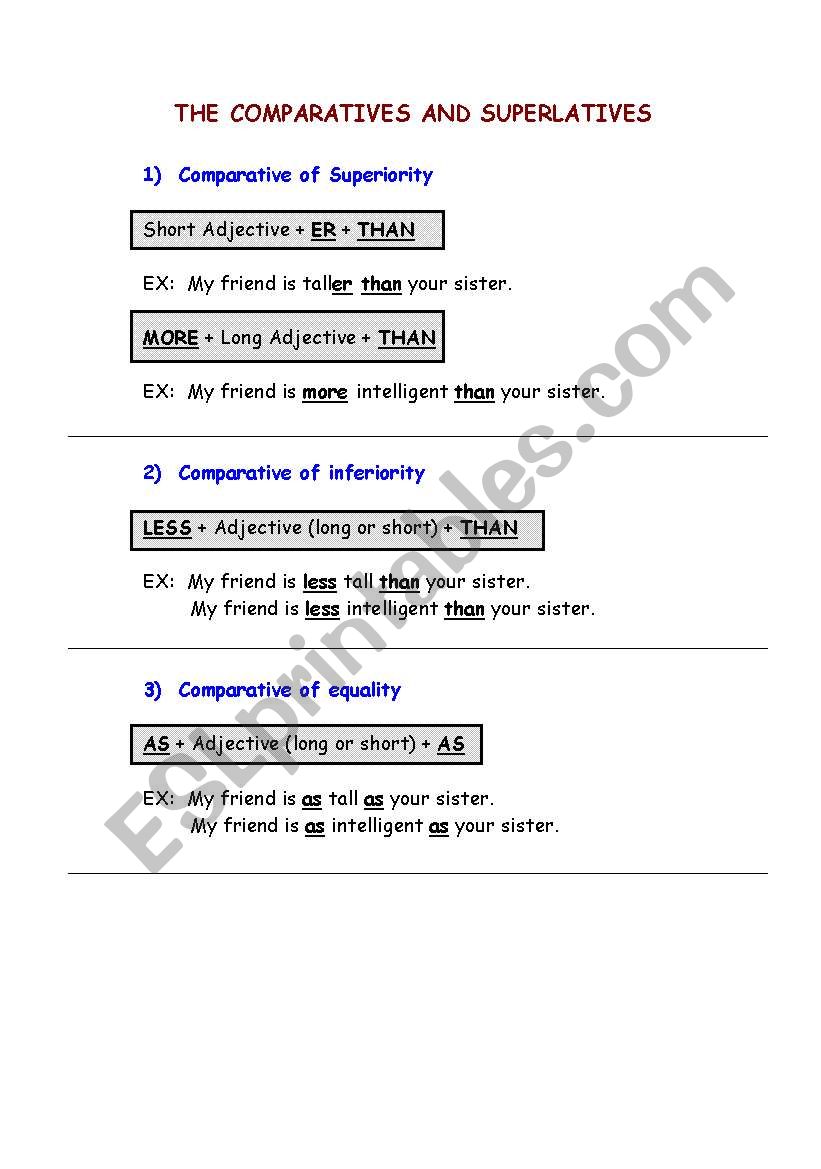 Comparatives and Superlatives worksheet