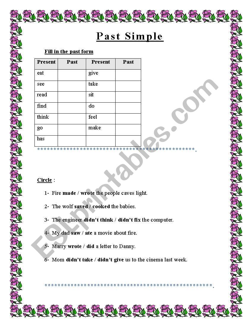 the past simple worksheet