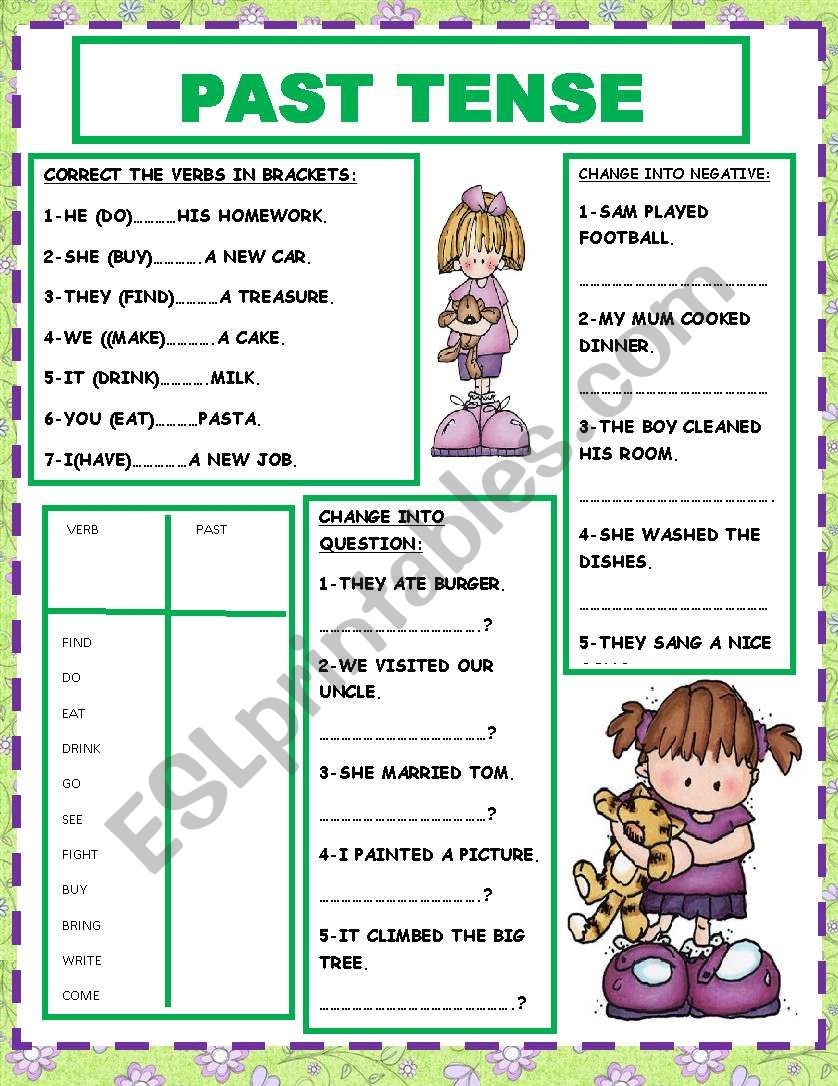 PAST TENSE ESL Worksheet By Nora85