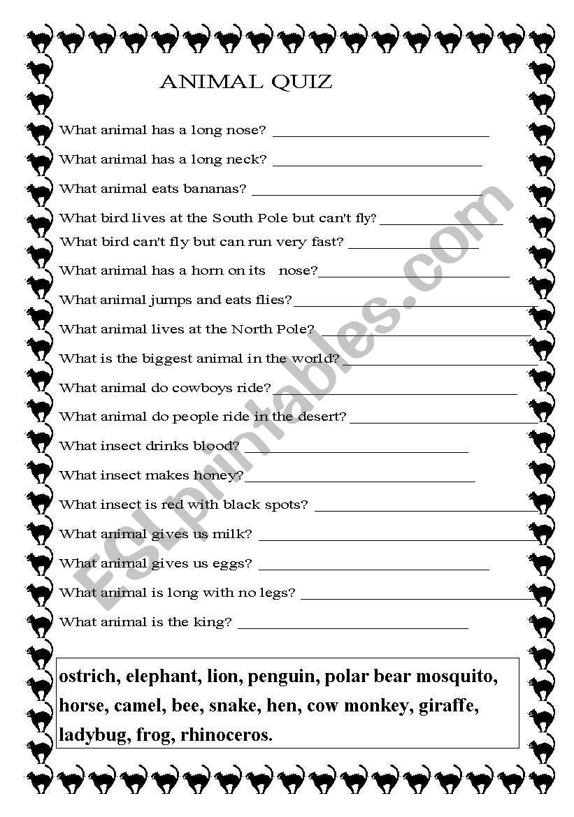 Animal quiz worksheet