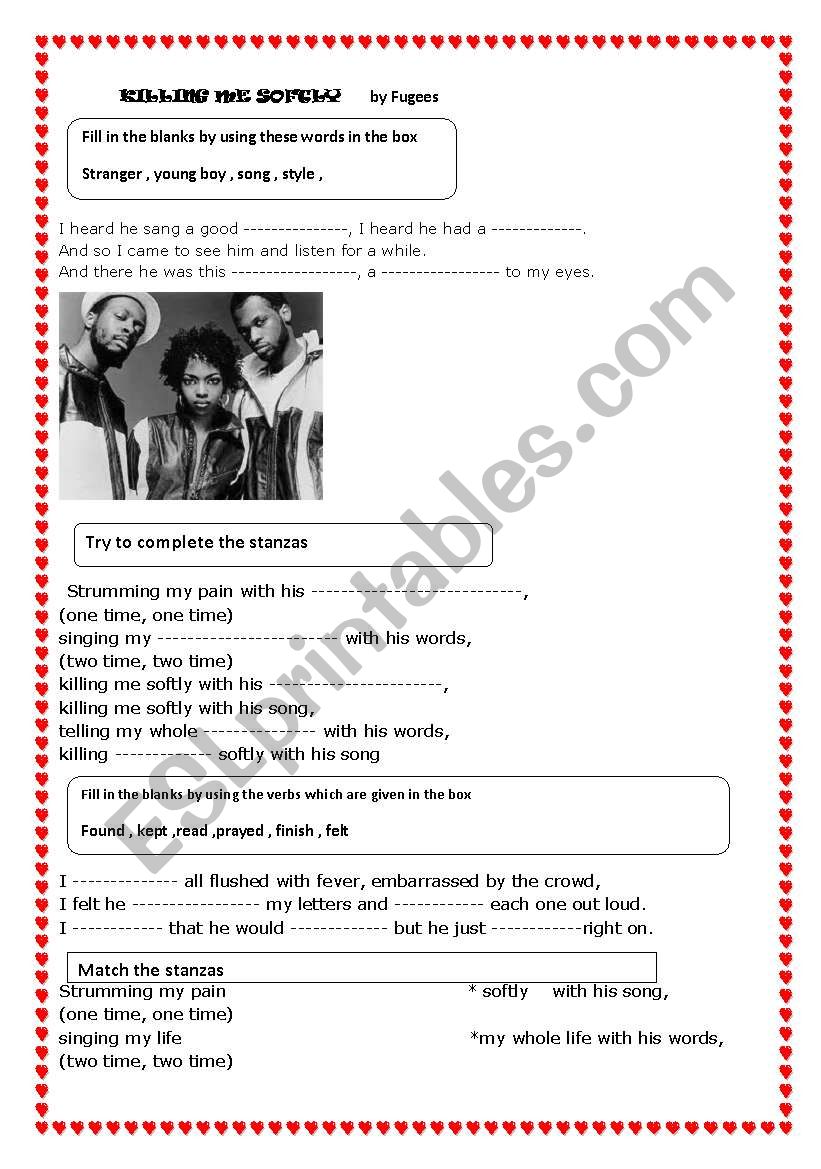 Killing me softly by fugees worksheet