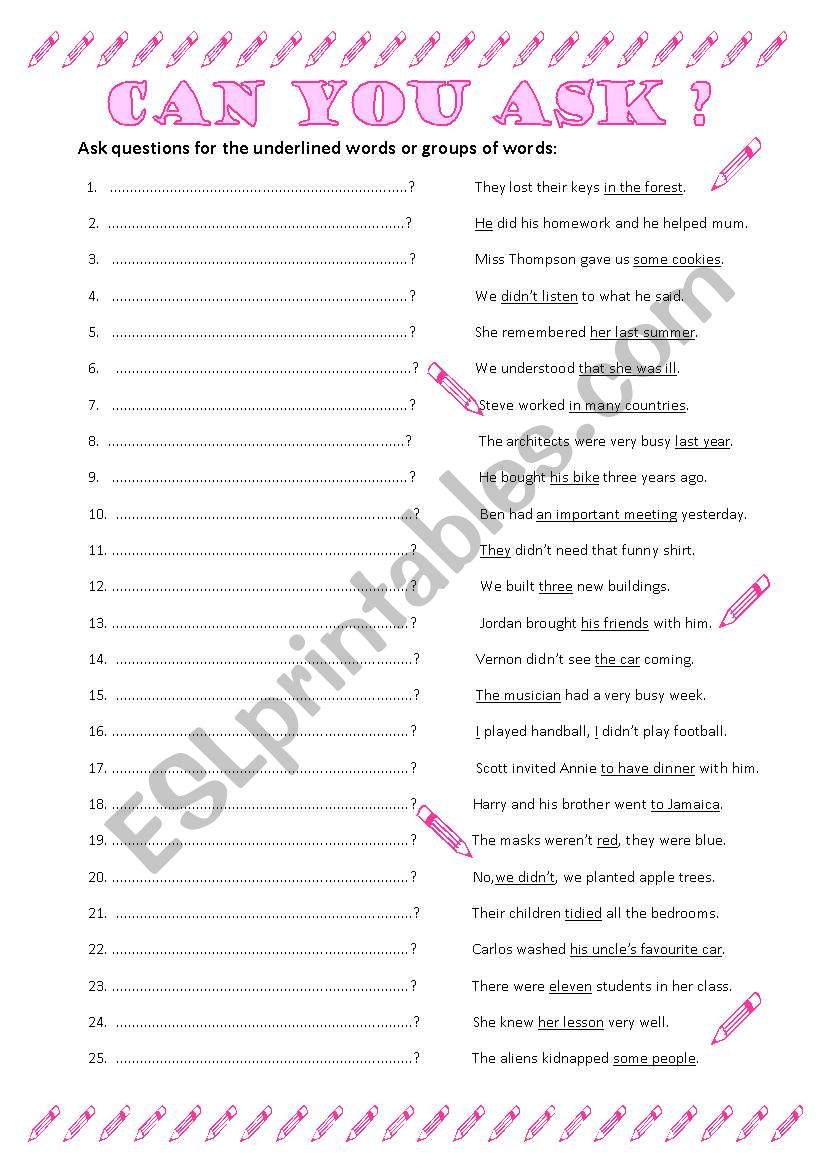 ask questions worksheet