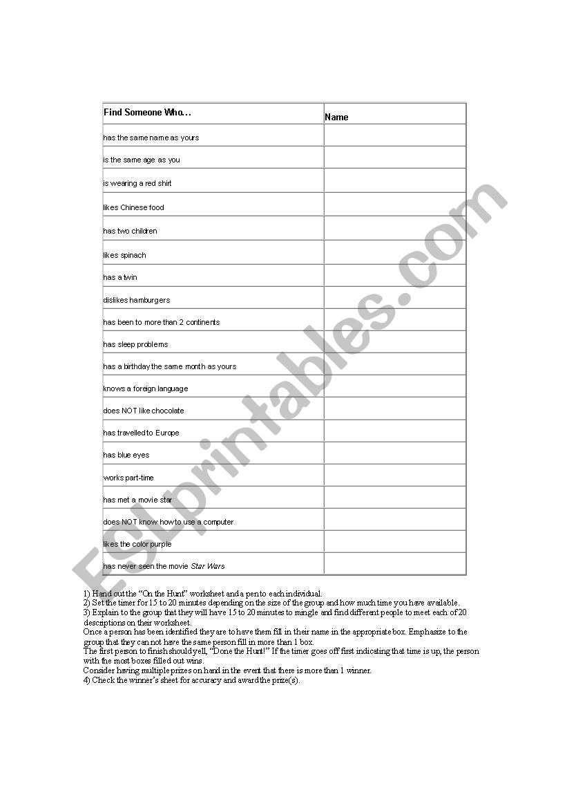 Find Someone Who worksheet