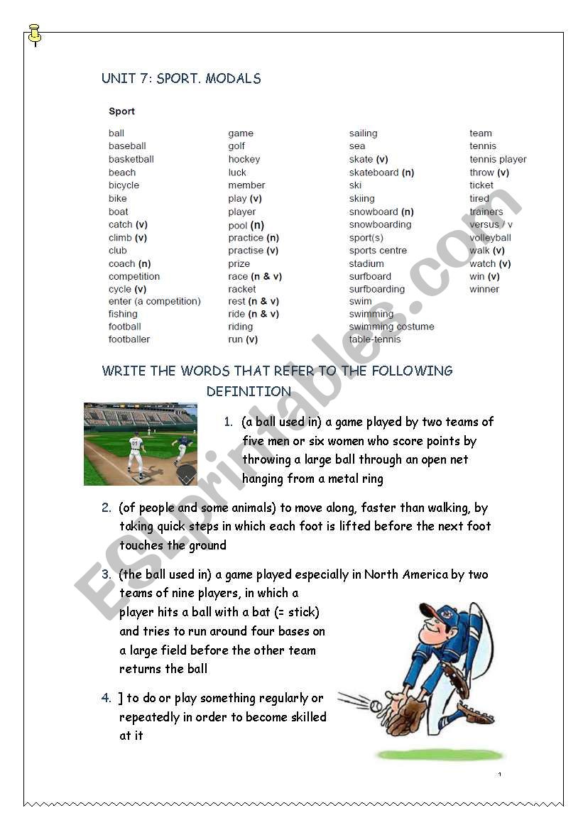 UNIT 7 (A2) SPORTS worksheet