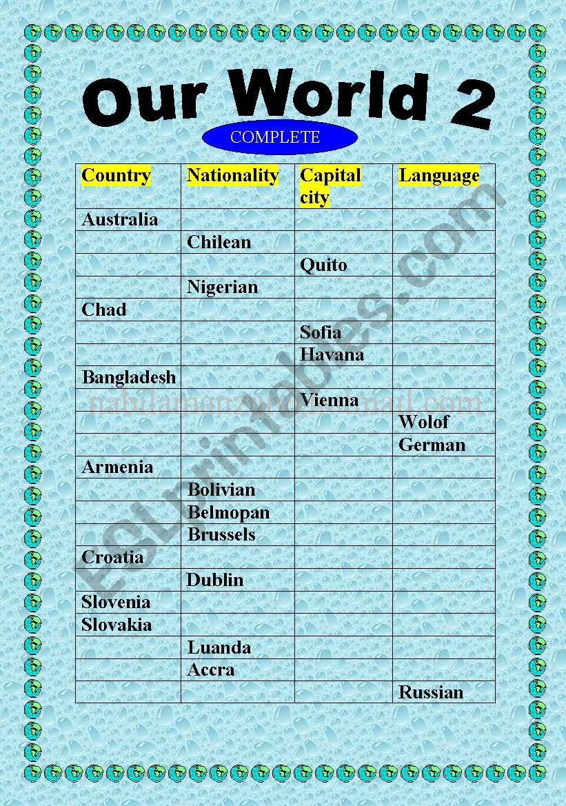 our world 2 worksheet