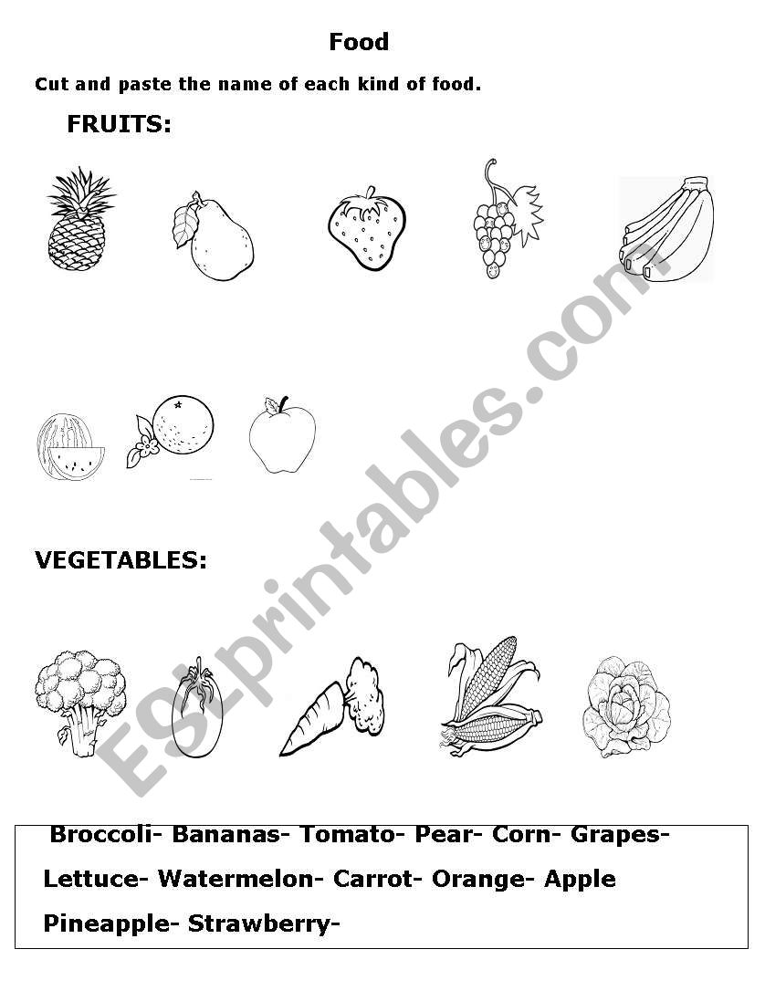 Fruits snd Vegetables worksheet