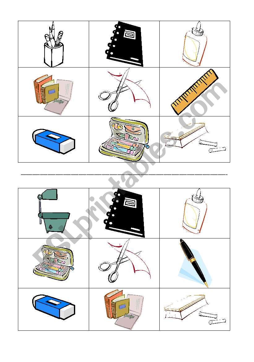 Classroom objects bingo worksheet