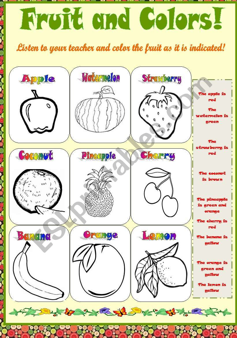 Fruit and color worksheet
