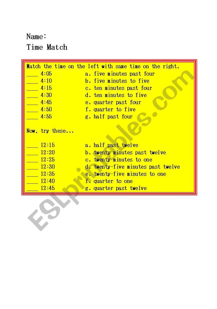 Telling time worksheet