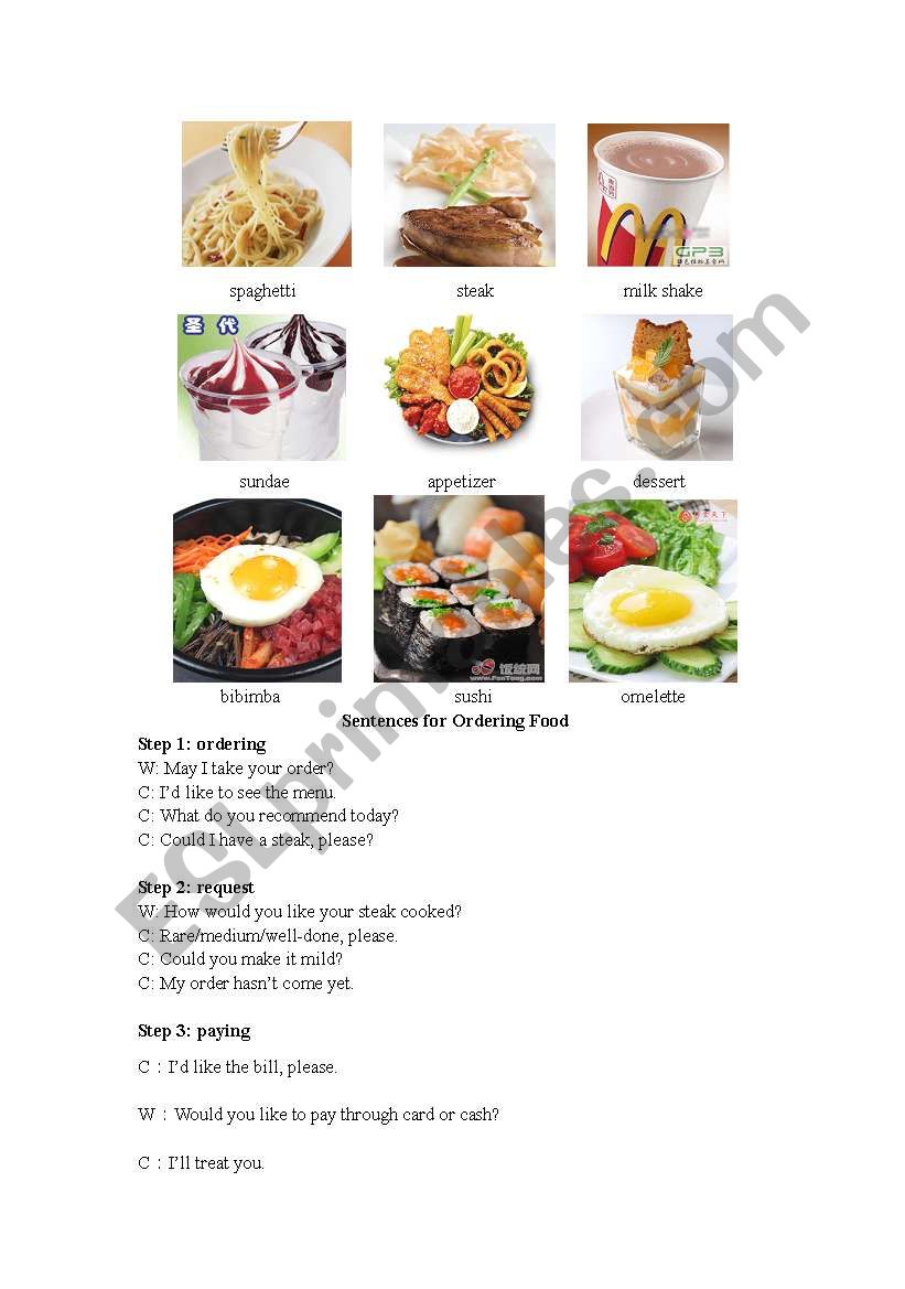 Ordering food (3 steps) worksheet