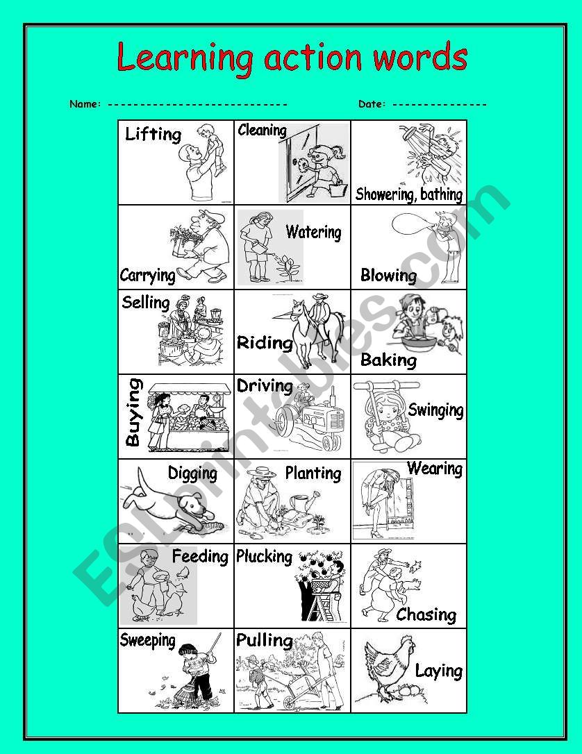 Picto graph of action words worksheet
