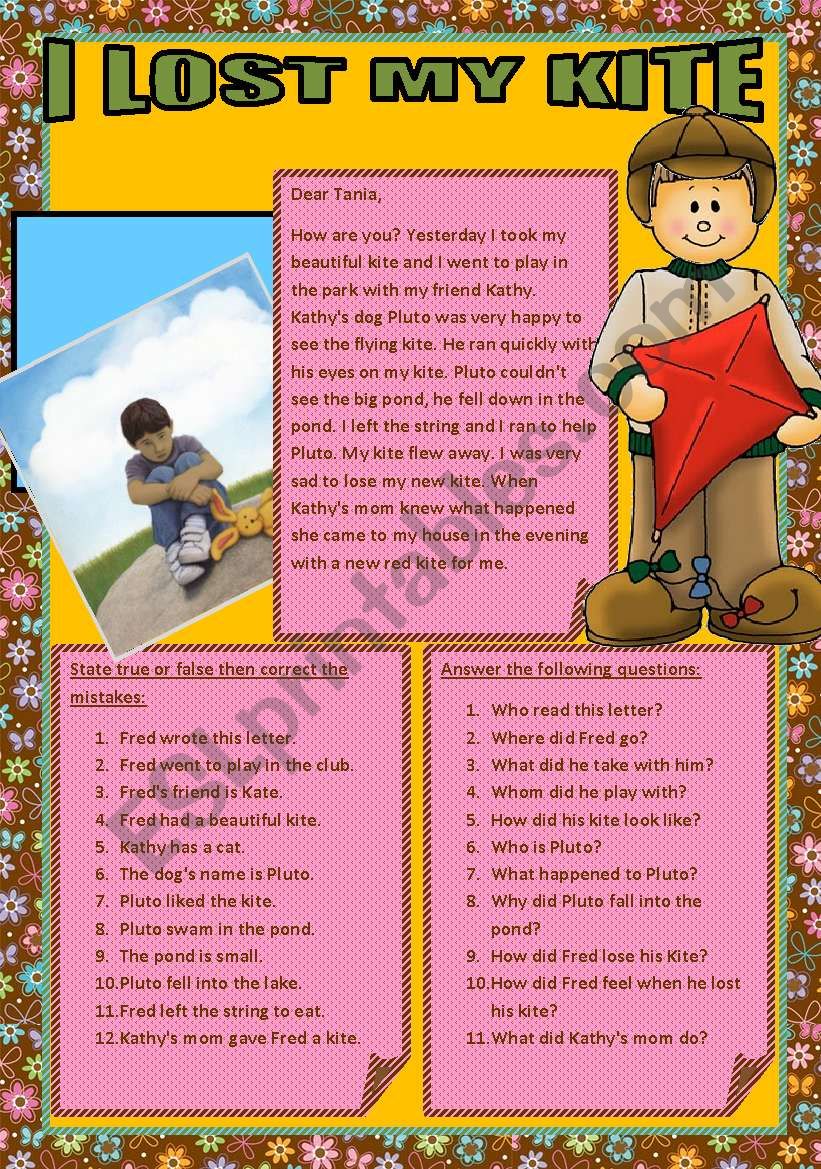 I LOST MY KITE. worksheet