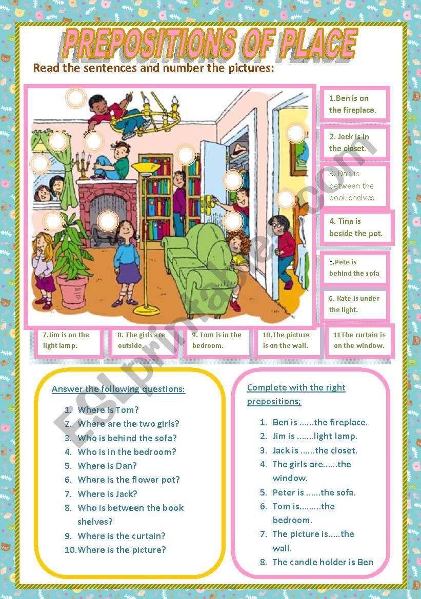 PREPOSITIONS OF PLACE worksheet