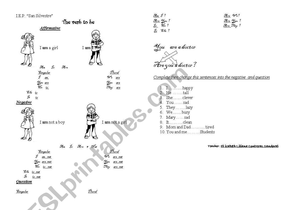 verb to be worksheet