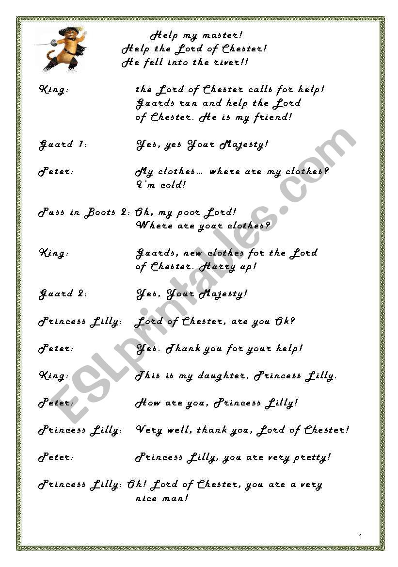 Puss in Boots script part 2 worksheet