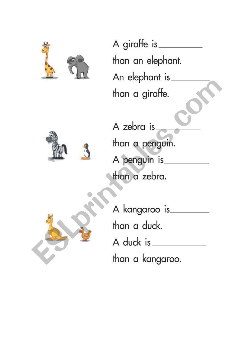 taller/shorter worksheet